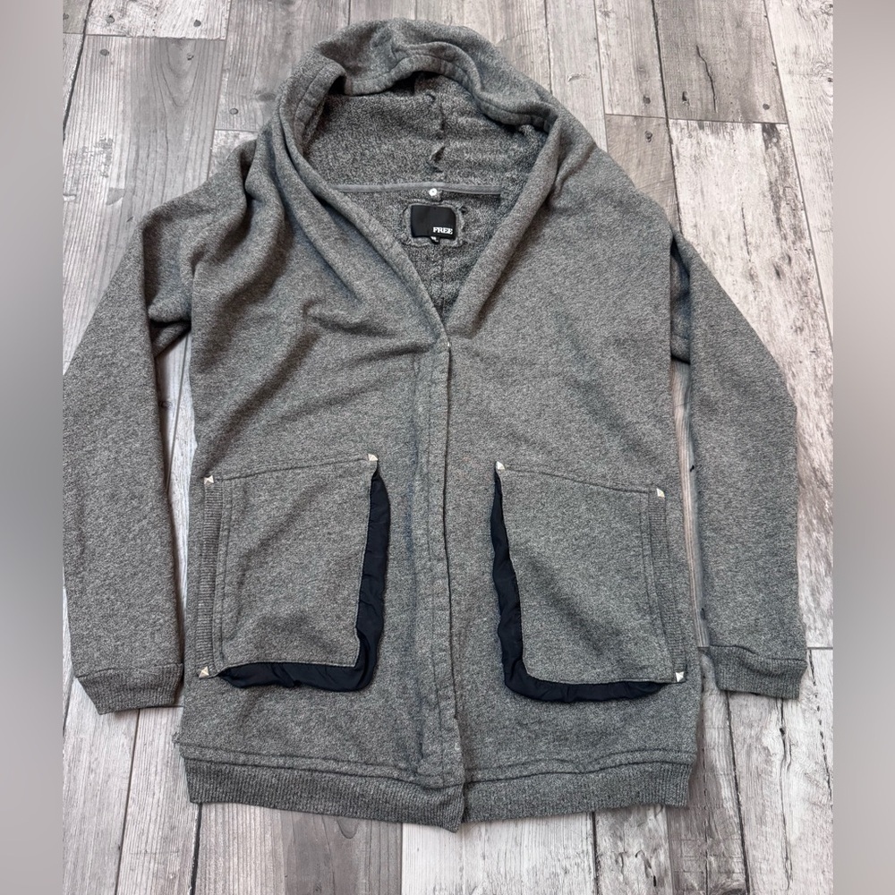 Aritzia Wilfred Free Roussneau Gray Hooded Cardigan Studded Pockets XS